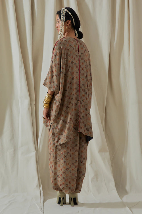 Ecru Kora Crepe Kuru Trapeze Kurta With Trousers