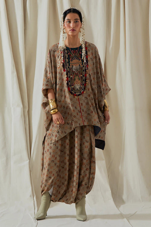 Ecru Kora Crepe Kuru Trapeze Kurta With Trousers