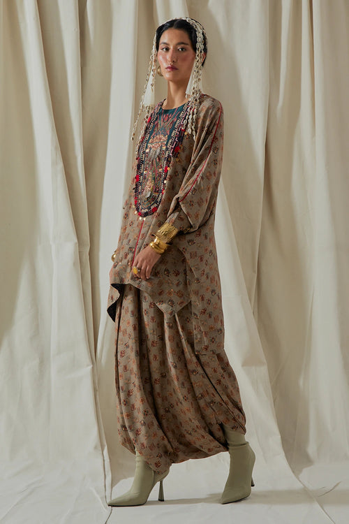 Ecru Kora Crepe Kuru Trapeze Kurta With Trousers