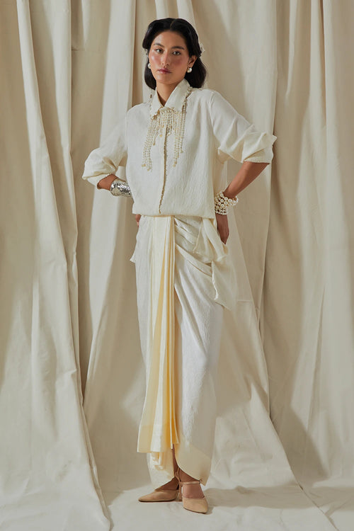 Mogra Kora Hina Trench Coat with Shirt and Skirt