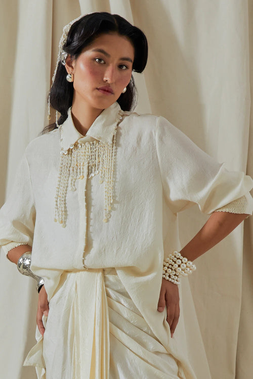 Mogra Kora Hina Trench Coat with Shirt and Skirt