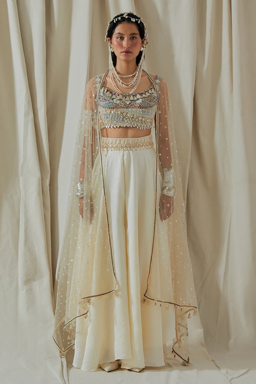 Mogra Kora Kalpa Blouse With Skirt And Dupatta
