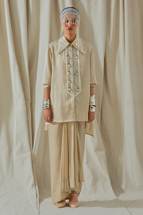 Ecru Kora Atri Straight Shirt With Skirt