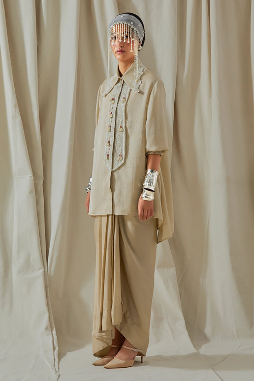 Ecru Kora Atri Straight Shirt With Skirt