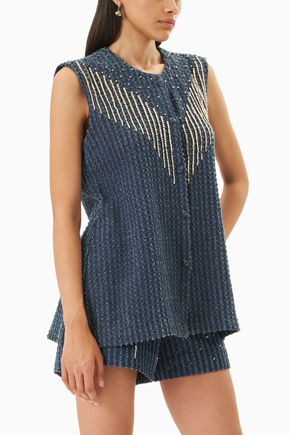Dark Denim Lazercut Embellished  Vest