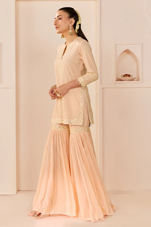 Yasneen Carnation Pink Short Kurta with Garara and Dupatta