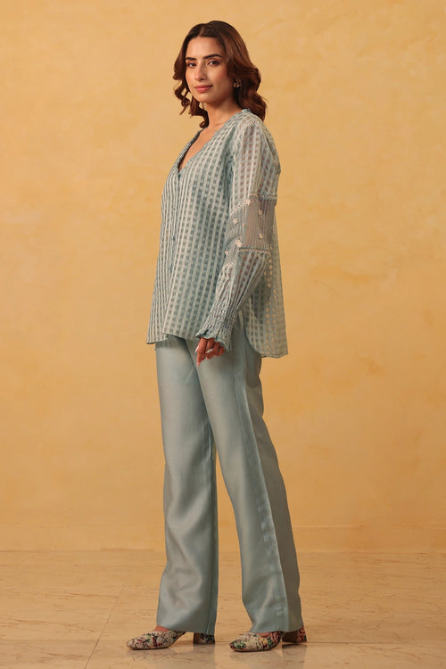 Vaayu Light Blue V Neck Co-ord Set