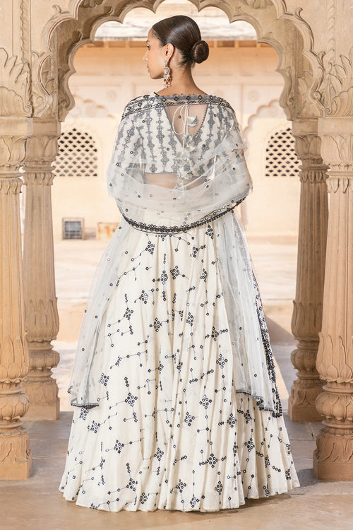 Black and White SK BK Lehenga with Embroidered Dupatta