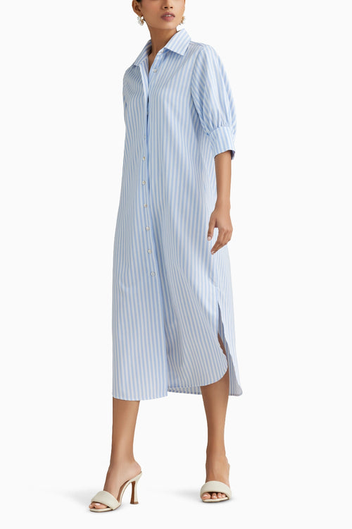 Blue Striped Long Shirt Dress