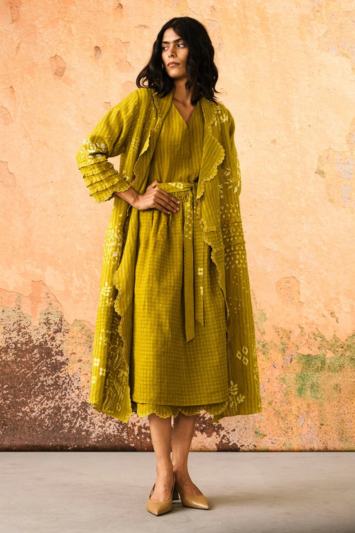 Leaf Green Mavi Jacket with Top and Skirt