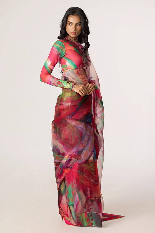 Pink Zavi Blouse With Pink Agatha Sari