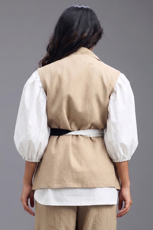 Beige Sleeveless Tailored Vest