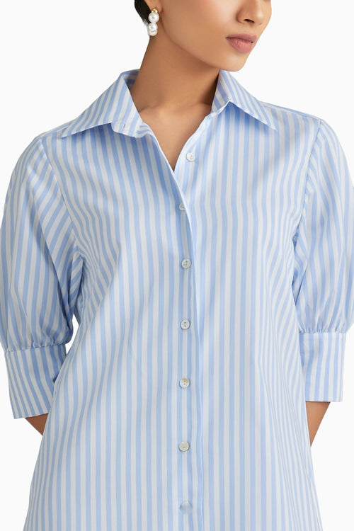 Blue Striped Long Shirt Dress