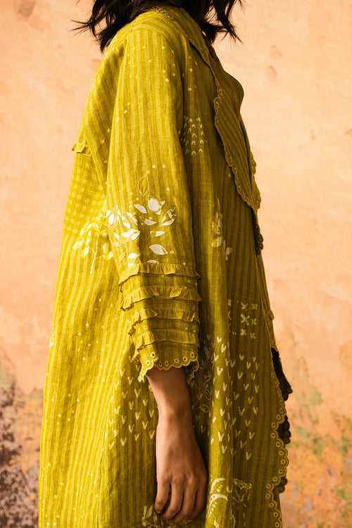 Leaf Green Mavi Jacket with Top and Skirt