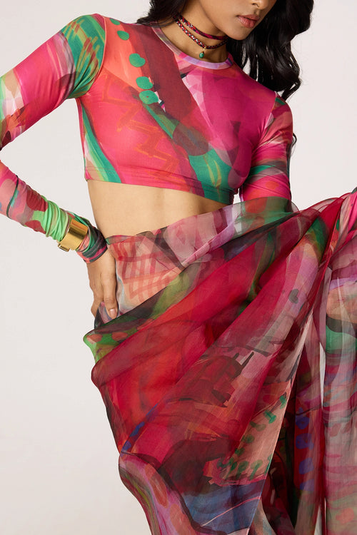Pink Zavi Blouse With Pink Agatha Sari