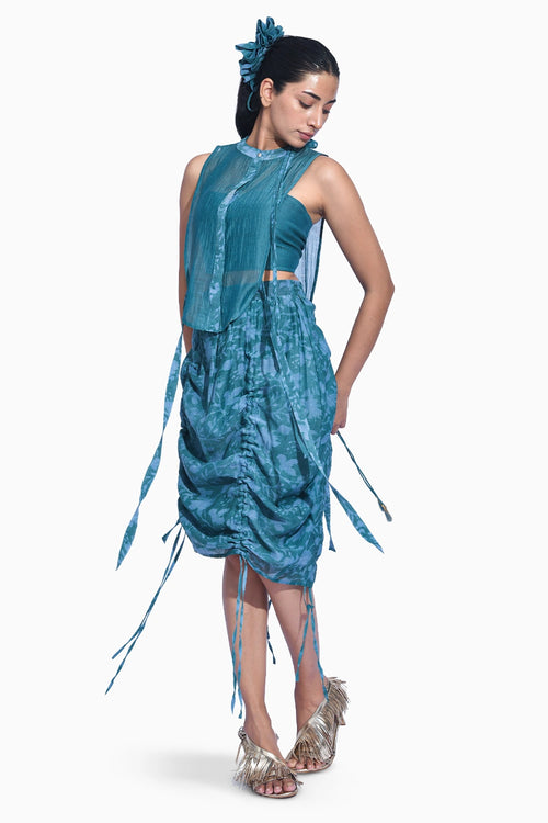 Teal Yoke Skirt Set