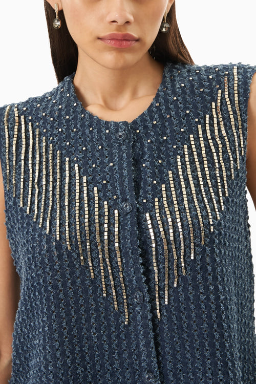 Dark Denim Lazercut Embellished  Vest