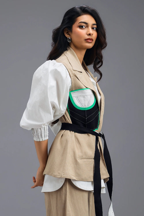 Beige Sleeveless Tailored Vest