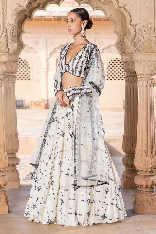 Black and White SK BK Lehenga with Embroidered Dupatta