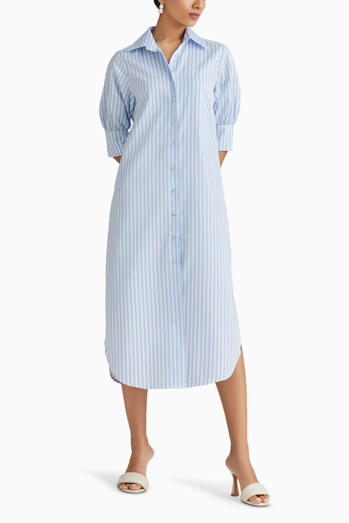 Blue Striped Long Shirt Dress