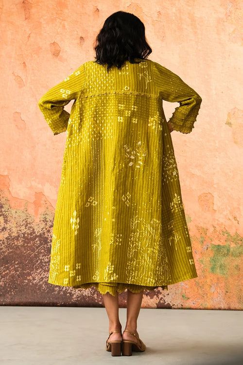 Leaf Green Mavi Jacket with Top and Skirt