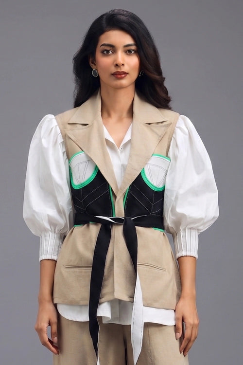 Beige Sleeveless Tailored Vest