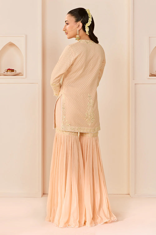 Yasneen Carnation Pink Short Kurta with Garara and Dupatta