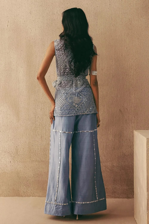 Sky Blue Hand Embroidered Flared Pants