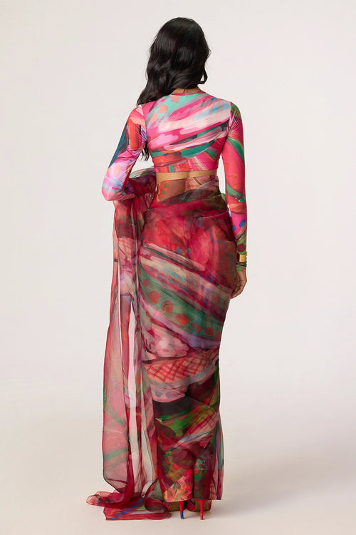 Pink Zavi Blouse With Pink Agatha Sari