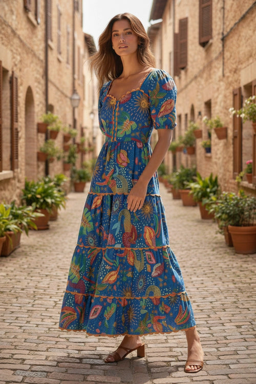 Sea Shells Printed Midi Summer Dress