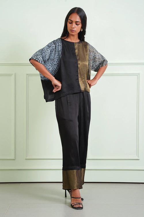 Black and Golden Border Tissue and Modal Palazzos