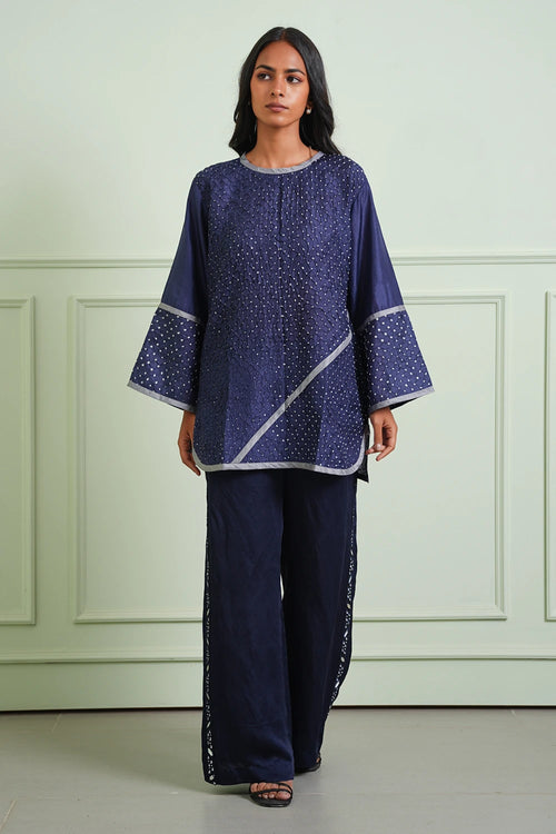 Indigo Crushed Bandhani Top