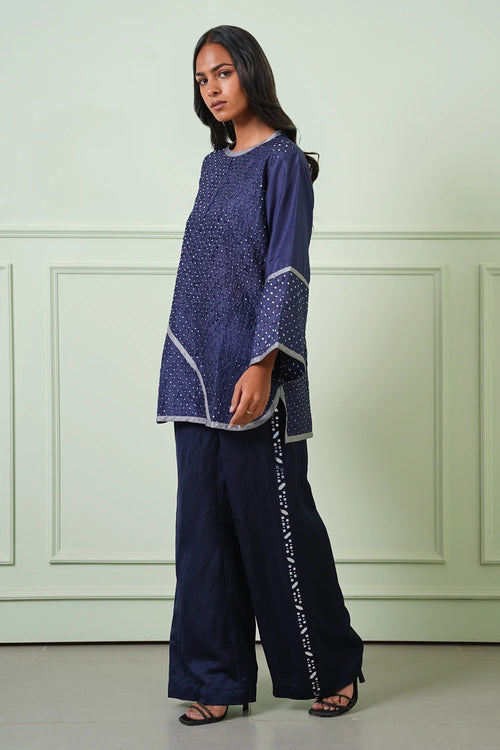 Indigo Crushed Bandhani Top