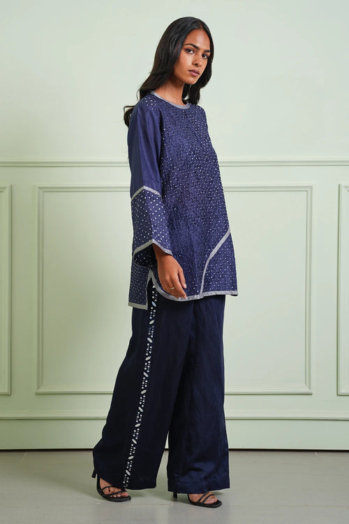 Indigo Mirrorwork Embellished Palazzos
