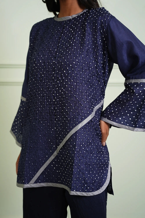 Indigo Crushed Bandhani Top