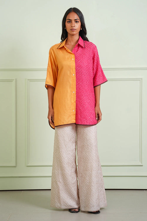 Pink and Tangerine Crushed Bandhani Shirt