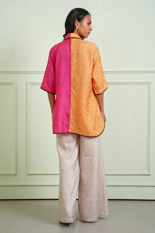 Pink and Tangerine Crushed Bandhani Shirt