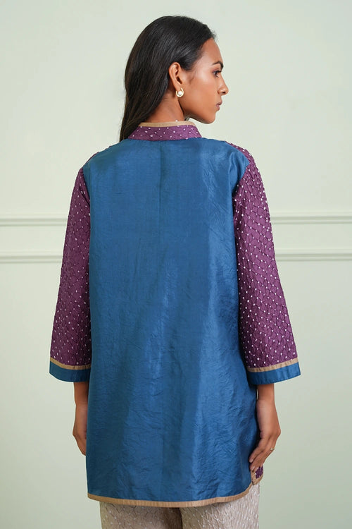 Lilac and Teal Crushed Bandhani Kurta Shirt