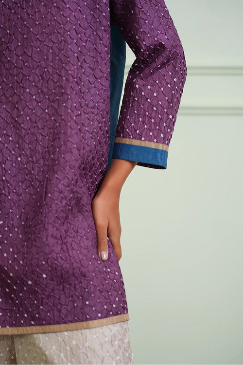 Lilac and Teal Crushed Bandhani Kurta Shirt