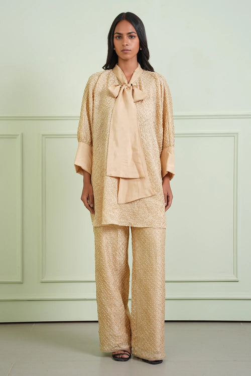 Golden Bow Tie Bandhani Shirt