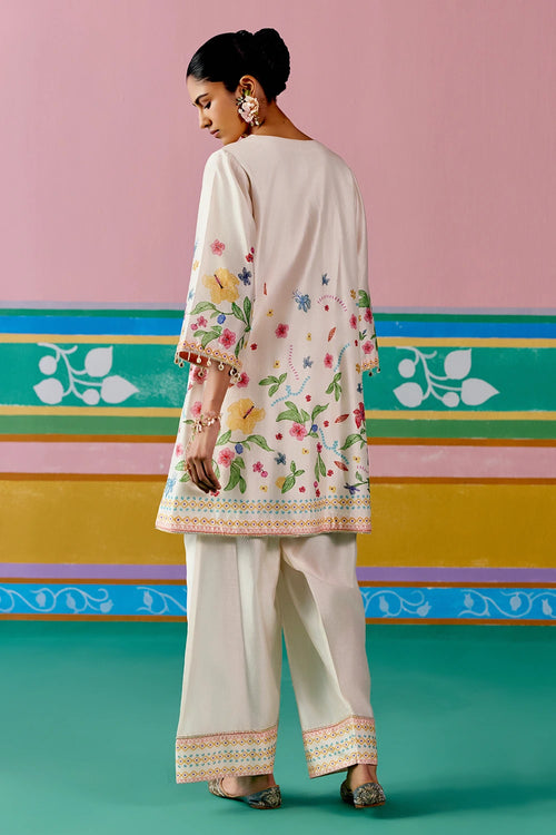 Ecru Floral Square Neck Kurta Set