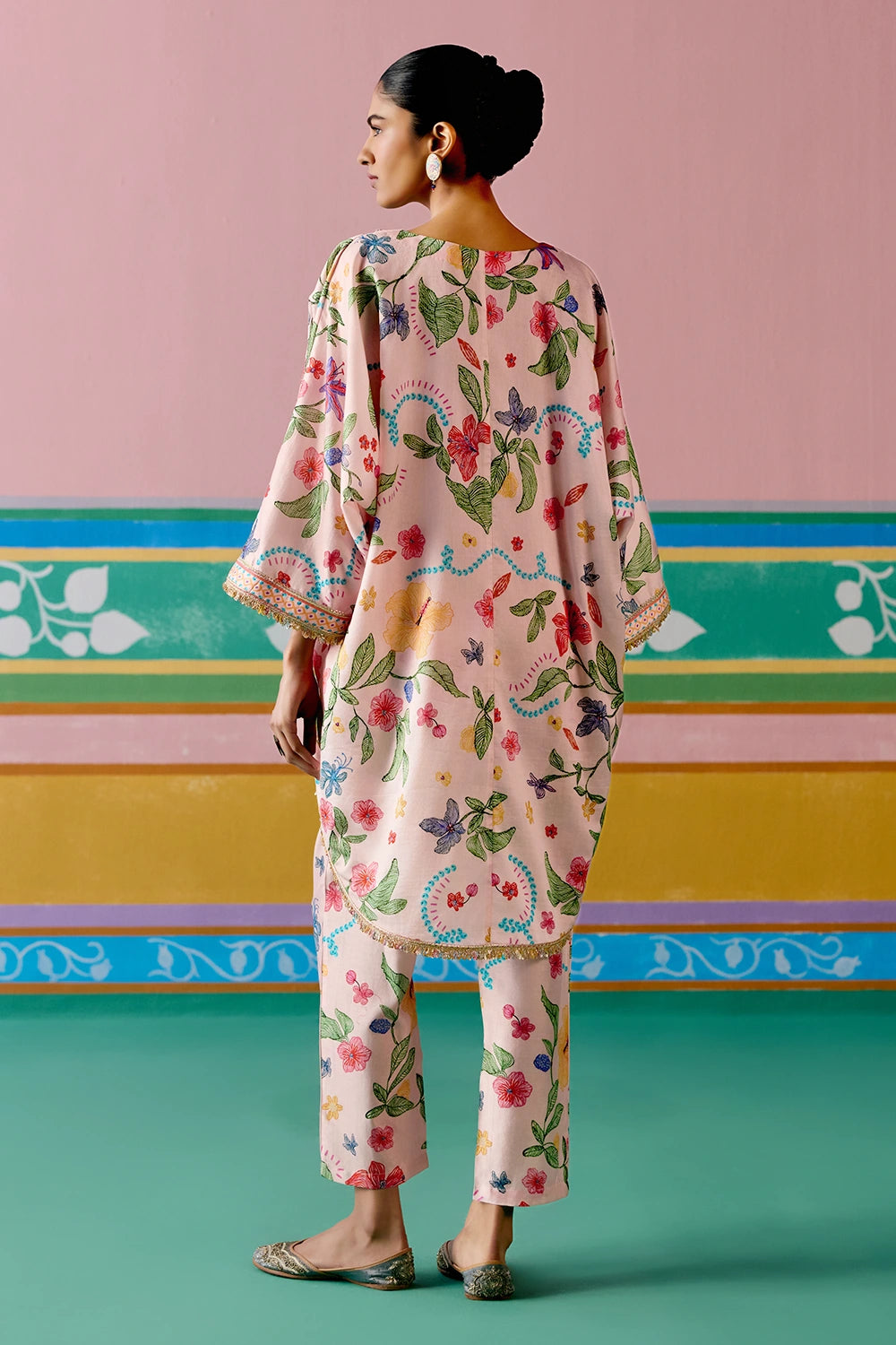 Dusty Pink Floral Short Kaftan Set