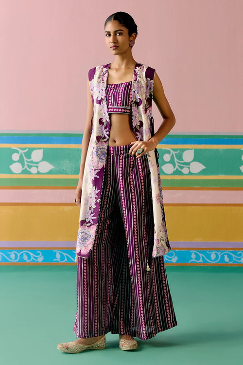 Purple Ikat Jacket Set