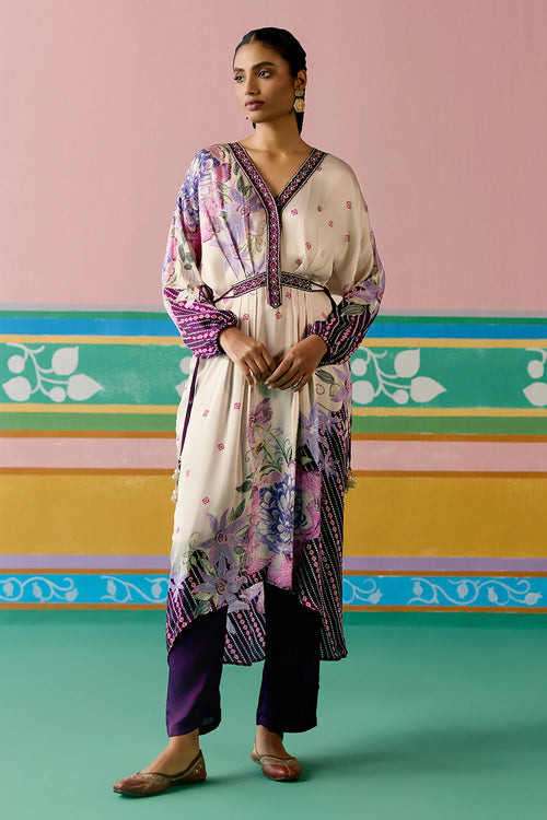 Purple Ikat Long Kaftan Set