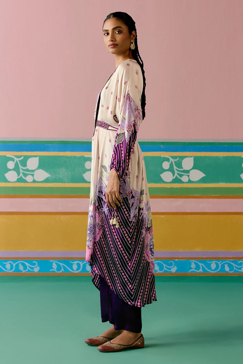 Purple Ikat Long Kaftan Set