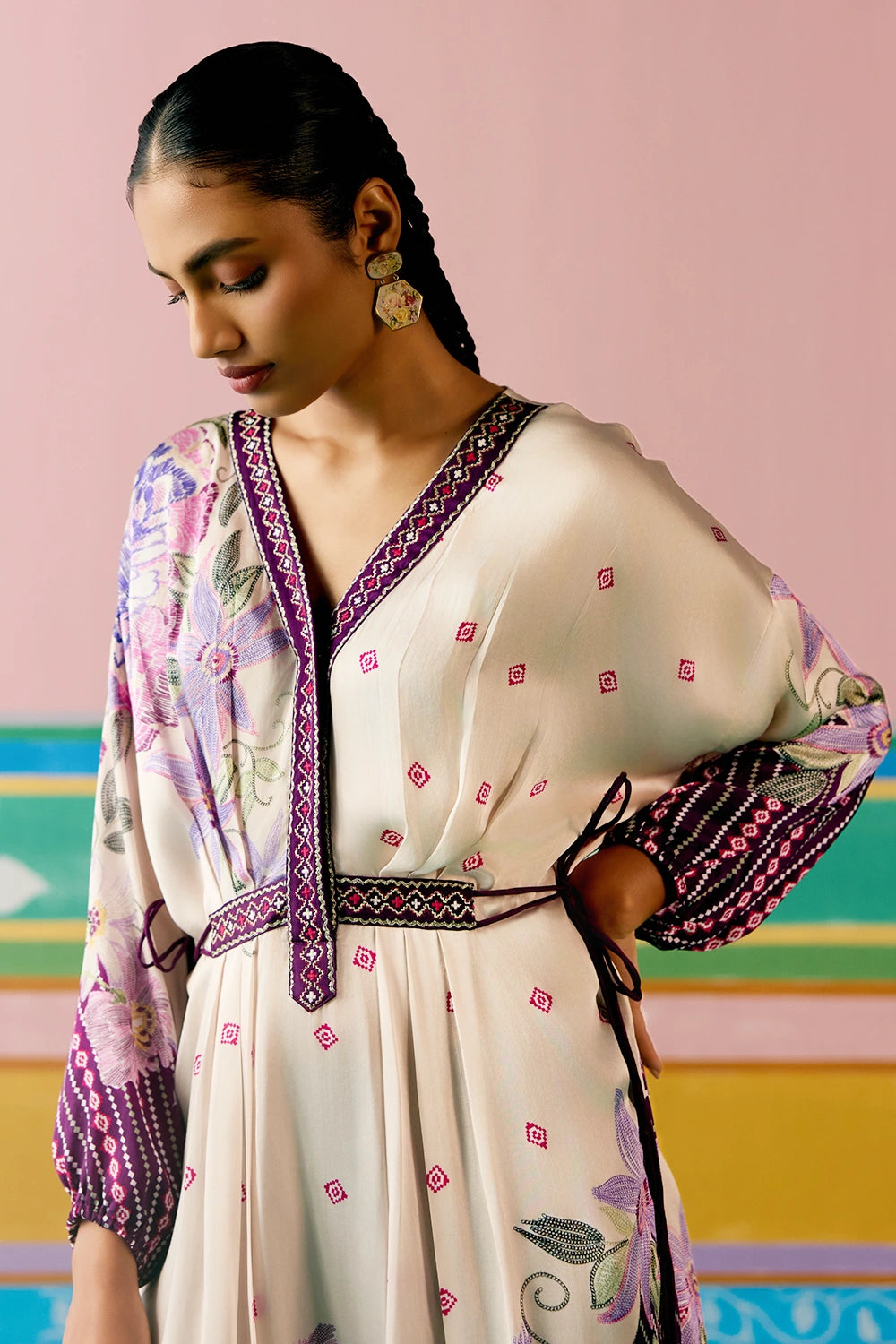 Purple Ikat Long Kaftan Set