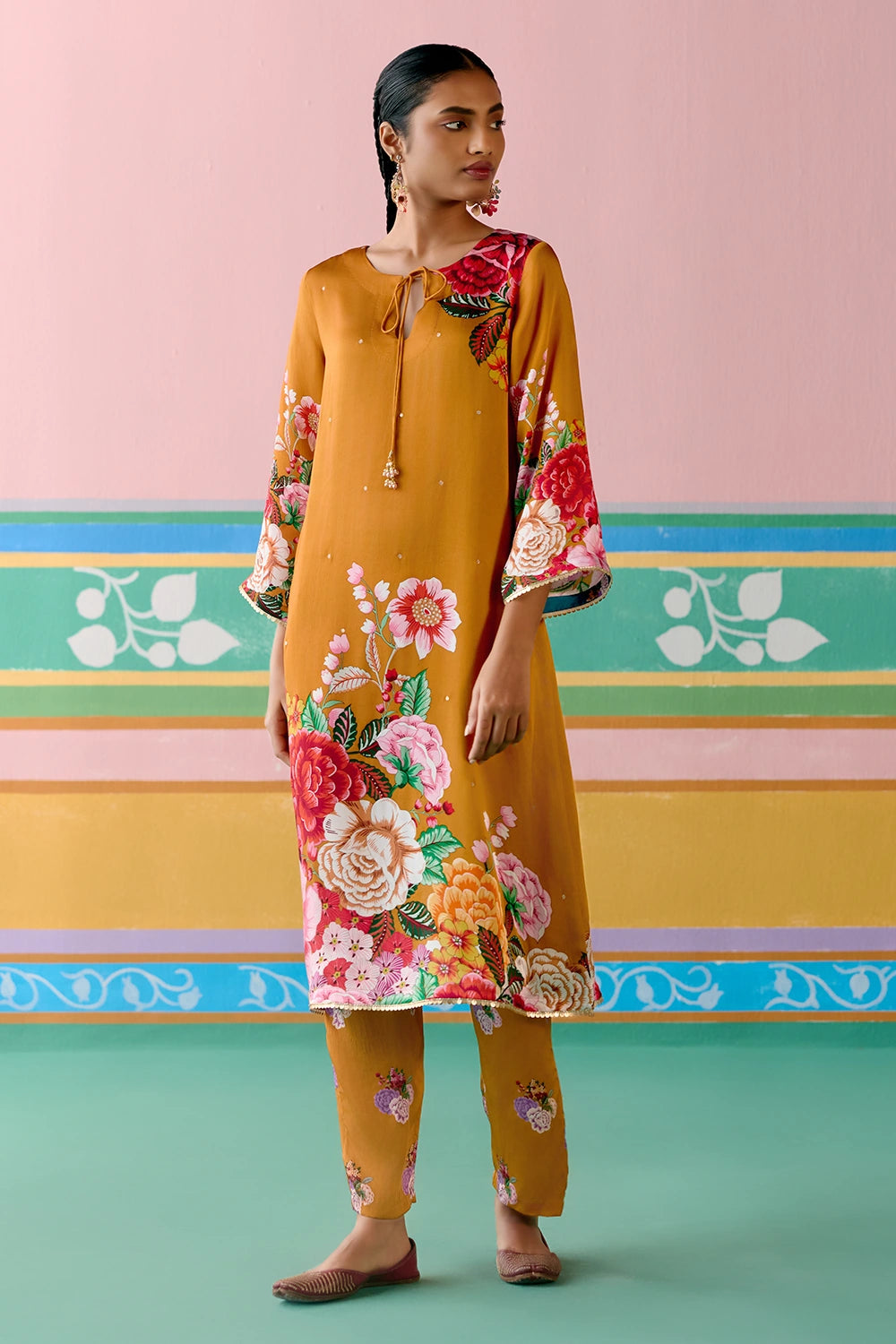Mustard Floral Kurta Set