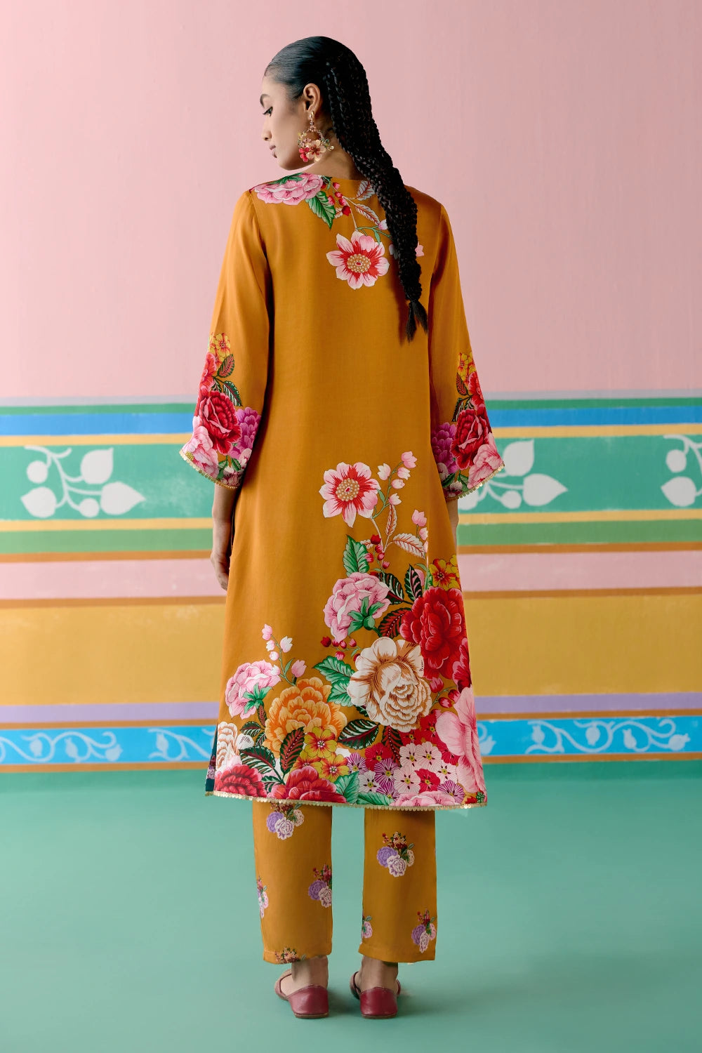 Mustard Floral Kurta Set