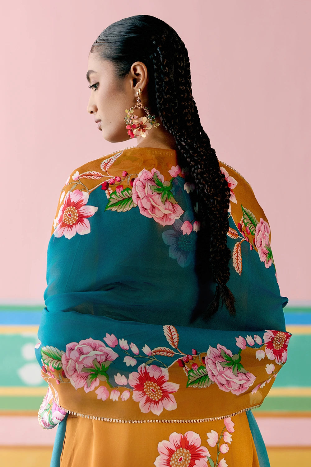 Mustard Floral Kurta Set With Dupatta