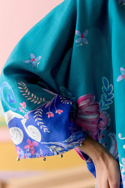 Teal Paisley Short Kaftan Set